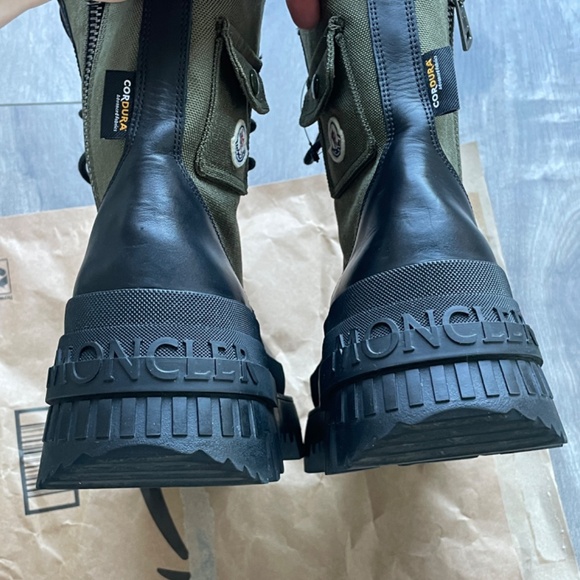 Moncler 10US/43 Military Green Konture Leather Cordura Combat Pocket Ankle Boots - Picture 4 of 11